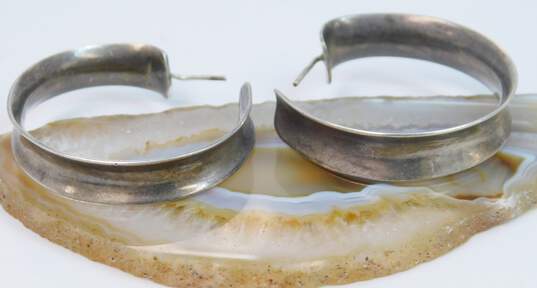 ATI Mexico & Artisan 925 Concave & Hammered Textured Semi Hoop Post & Puffed Tube Hoop Earrings Variety 36g image number 6