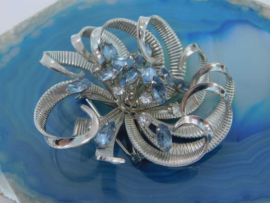 Vintage Icy Clear & Blue Rhinestone Statement Necklaces Brooches & Earrings 98.8g image number 7