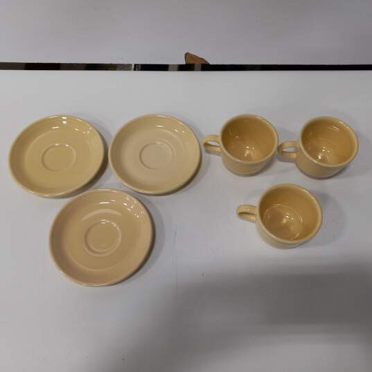 Set of 6 Homer Laughlin Fiesta Cream Yellow Tea Cups & Saucers image number 2