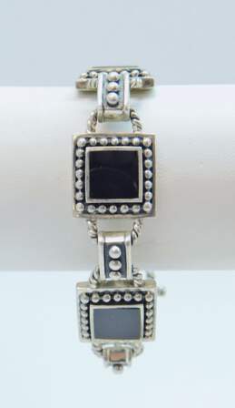 SU Thailand 925 Onyx Inlay Granulated Squares Linked Toggle Bracelet 34.7g