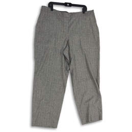 Womens Gray Pinstripe Elastic Waist Flat Front Pull-On Cropped Pants Sz XXL