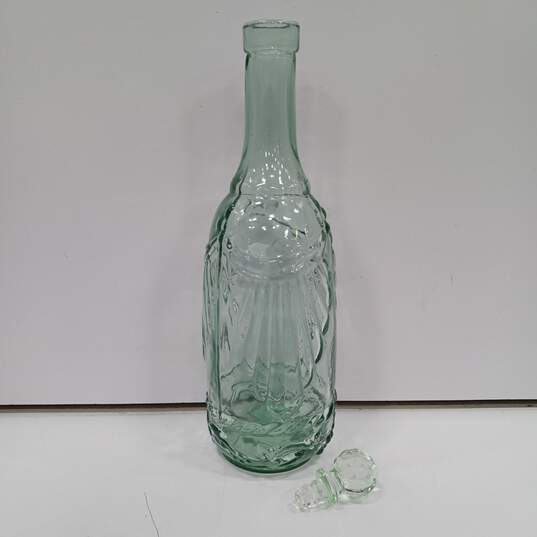 Vintage Green Glass Embossed Decanter image number 1