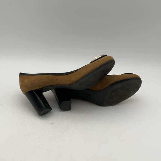 Womens Brown Black Leather Round Toe Slip-On Block Pump Heels Size 7 image number 4
