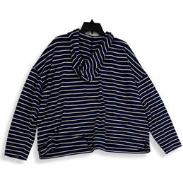 Womens Navy White Striped Drawstring Long Sleeve Pullover Hoodie Size 2X alternative image
