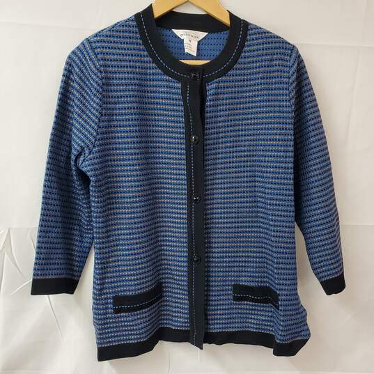Misook Black & Blue Button-Up Cardigan Sweater Women's M image number 1