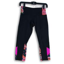 Lululemon Womens Black Pink Floral Elastic Waist Pull-On Cropped Leggings Size 4