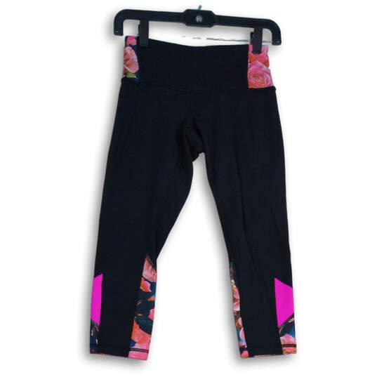 Lululemon Womens Black Pink Floral Elastic Waist Pull-On Cropped Leggings Size 4 image number 1