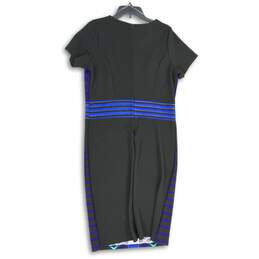 NWT Womens Black Blue Abstract Round Neck Back Zip Sheath Dress Size 14/16 alternative image
