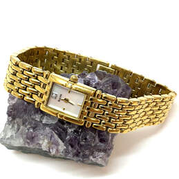 Designer Bulova Gold-Tone Chain Strap Rectangle Dial Analog Wristwatch