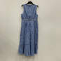Womens Blue White Checked V-Neck Sleeveless Back-Zip Wrap Dress Size 12 image number 2