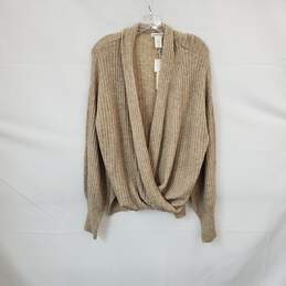Max Studio Beige Open Front Faux Wrap Knit Sweater WM Size L NWT