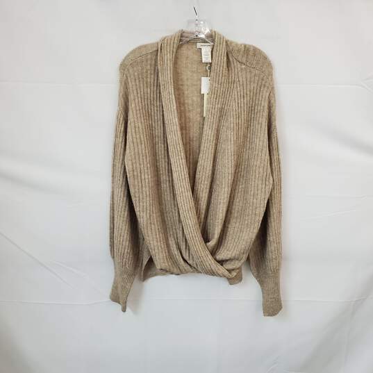 Max Studio Beige Open Front Faux Wrap Knit Sweater WM Size L NWT image number 1