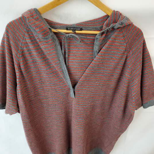 Eileen Fisher Ash Lava Fine Merino Striped Short Sleeve Hooded Top Size S image number 2