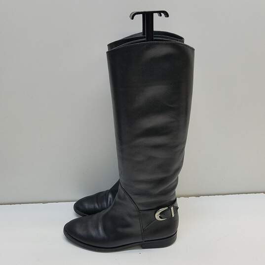 Tsumori Chisato Walk Black Leather Tall Knee Pull On Riding Boots Size 6 M image number 5