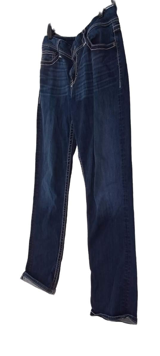 Men's Blue Regular Fit Medium Wash Stretch Straight Denim Jeans Size 34 image number 2