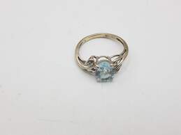 10K White Gold White Sapphire & Aquamarine Ring Sz 4.25 alternative image