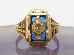 Vintage 10K Gold Blue Spinel & Black Enamel Class Ring 3.9g