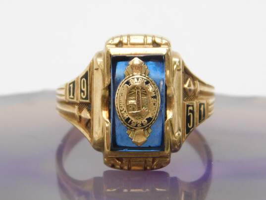 Vintage 10K Gold Blue Spinel & Black Enamel Class Ring 3.9g image number 1