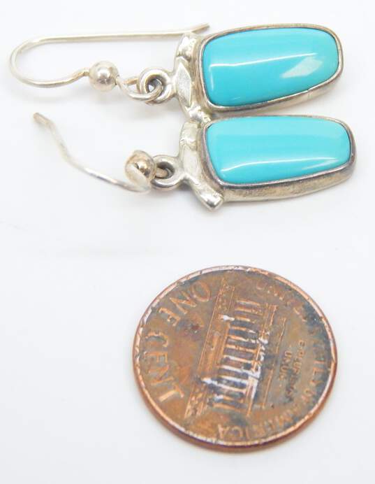 925 Monika Signed Faux Turquoise Dangle Hook Earrings 4.7g image number 5