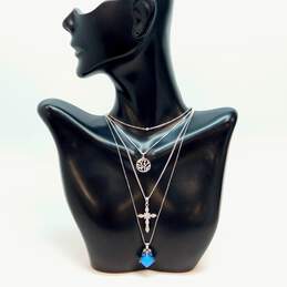Contemporary 925 Blue Chalcedony Sapphire Diamond Accent CZ Necklaces 11.8g