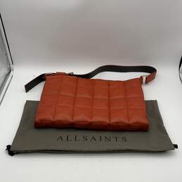 All Saints Womens Orange Leather Inner Pockets Adjustable Strap Shoulder Bag