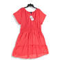 NWT Womens Pink Pleated V-Neck Short Sleeve Short A-Line Dress Size XXL image number 4