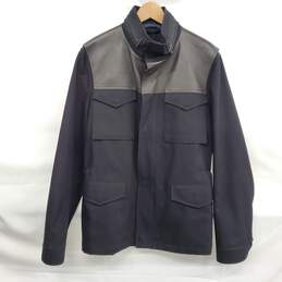 Lanvin Men's Black Leather Trim Hooded Zip Jacket Size 52 EU - AUTHENTICATED