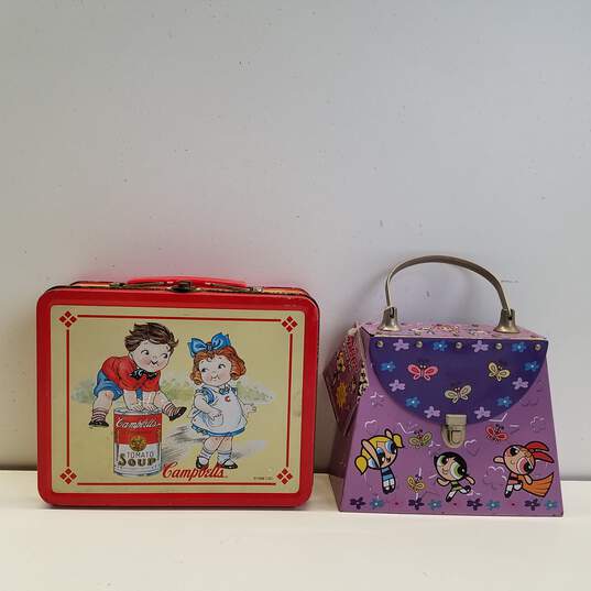 Bundle of 2 Vintage Assorted Tin Lunch Boxes image number 1