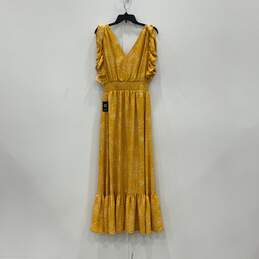 NWT Express Womens Yellow White Ruffle Sleeveless V-Neck Maxi Dress Size Medium alternative image