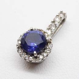 Sterling Silver 10K White Gold Accent Sapphire & CZ Pendant - 1.44g