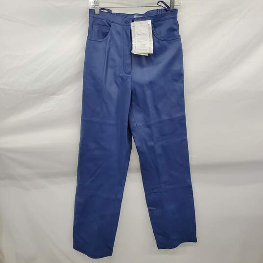Pamela McCoy Collections Blue Genuine Leather Pants NWT Size S image number 1