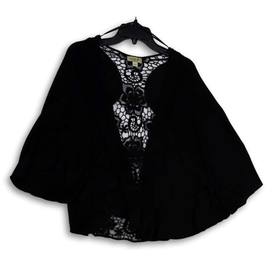 Womens Black Floral Crochet Back Open Front Cardigan Size PL image number 1