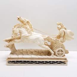 Large Dramatic Resin Horses Roman Chariot Gladiator Statue