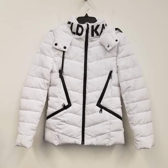Womens White Quilted Long Sleeve Hooded Full Zip Puffer Jacket Size XS image number 1