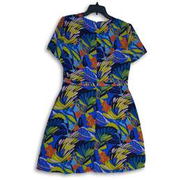 NWT Mercantile Womens Blue Floral Surplice Neck Back-Zip Wrap Dress Size 10 alternative image