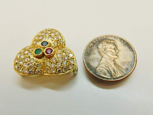 14K Yellow Gold 1.42 CTTW Diamond Sapphire, Ruby & Emerald Trefoil Pendant 3.8g image number 4