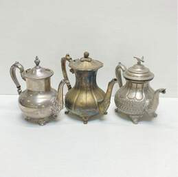 3 Silver Plate Vintage Footed / Lidded Assorted Decorative Tea Pots