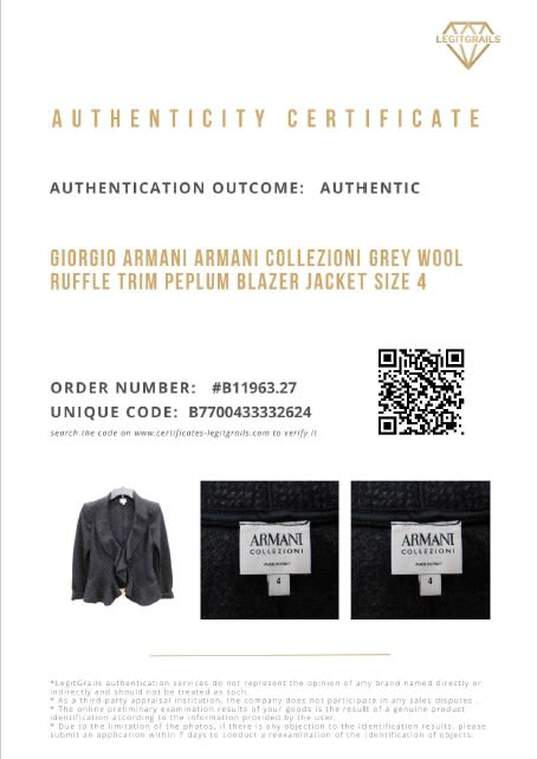 Armani Collezioni Grey Wool Ruffle Trim Peplum Blazer Women's Jacket Size 4 with COA image number 11