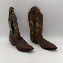 NWT J. B. Dillon Womens Brown Blue Leather Floral Cowboy Western Boots Size 7