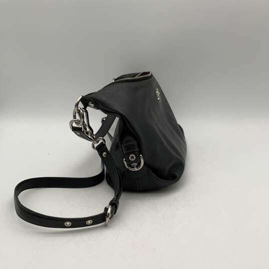 Womens Black Leather Zip Inner Pockets Buckle Detachable Strap Shoulder Bag image number 3