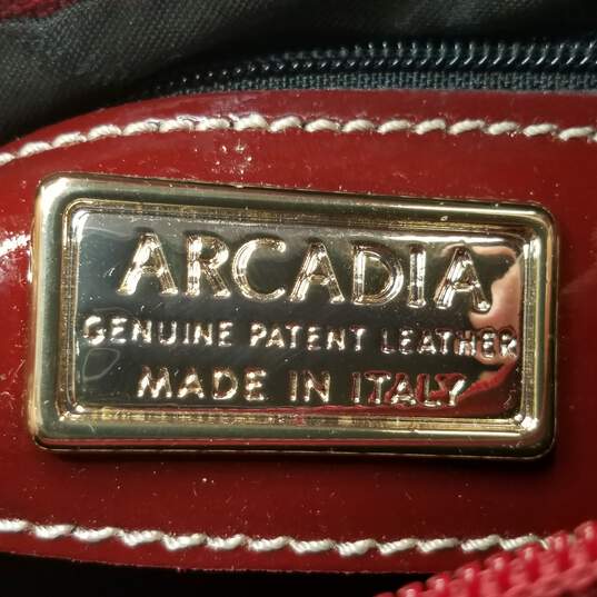 Arcadia Patent Leather Embossed Satchel Burgundy image number 8