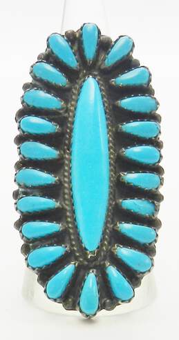 Vintage 925 Petit Point Turquoise Lozenge Statement Ring 11.3g