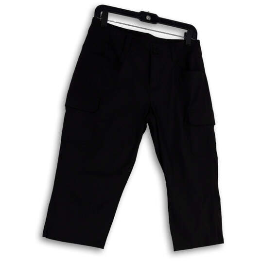 Womens Black Flat Front Cargo Pockets Stretch Cropped Pants Size P8 image number 1