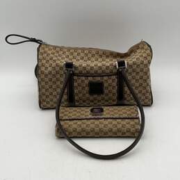 Liz Claiborne Womens Beige Brown Shoulder Handbag With Matching Wallet