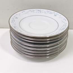 Bundle of 8 Noritake Contemporary Fine China Carolyn Floral White, Blue, And Silver Saucers