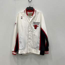 Mitchell & Ness Mens Red White Chicago Bulls Warm Up Windbreaker Jacket Sz 48 XL