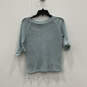 Womens Blue Knitted 3/4 Sleeve Crew Neck Pullover Classic Blouse Top Size P image number 2