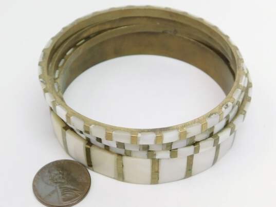 Set of 4 - VNTG Brass & MOP Inlay Bracelets image number 6