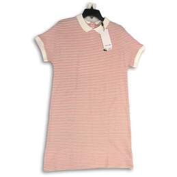 NWT Lacoste Womens White Red Striped Short Sleeve Collared T-Shirt Dress Size 40