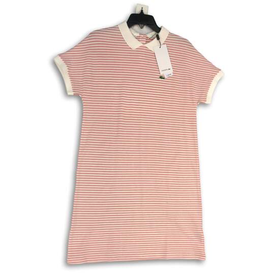 NWT Lacoste Womens White Red Striped Short Sleeve Collared T-Shirt Dress Size 40 image number 1